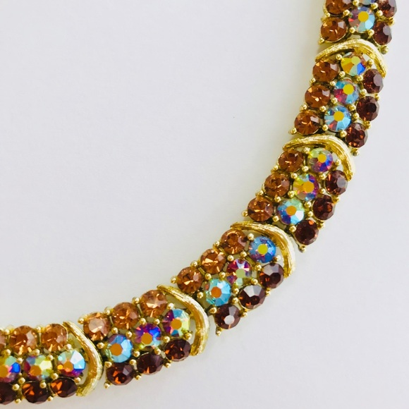 Vintage 50’s Signed Lisner Glam Crystal Rhinestone Collar Necklace 16” EUC - Picture 3 of 16